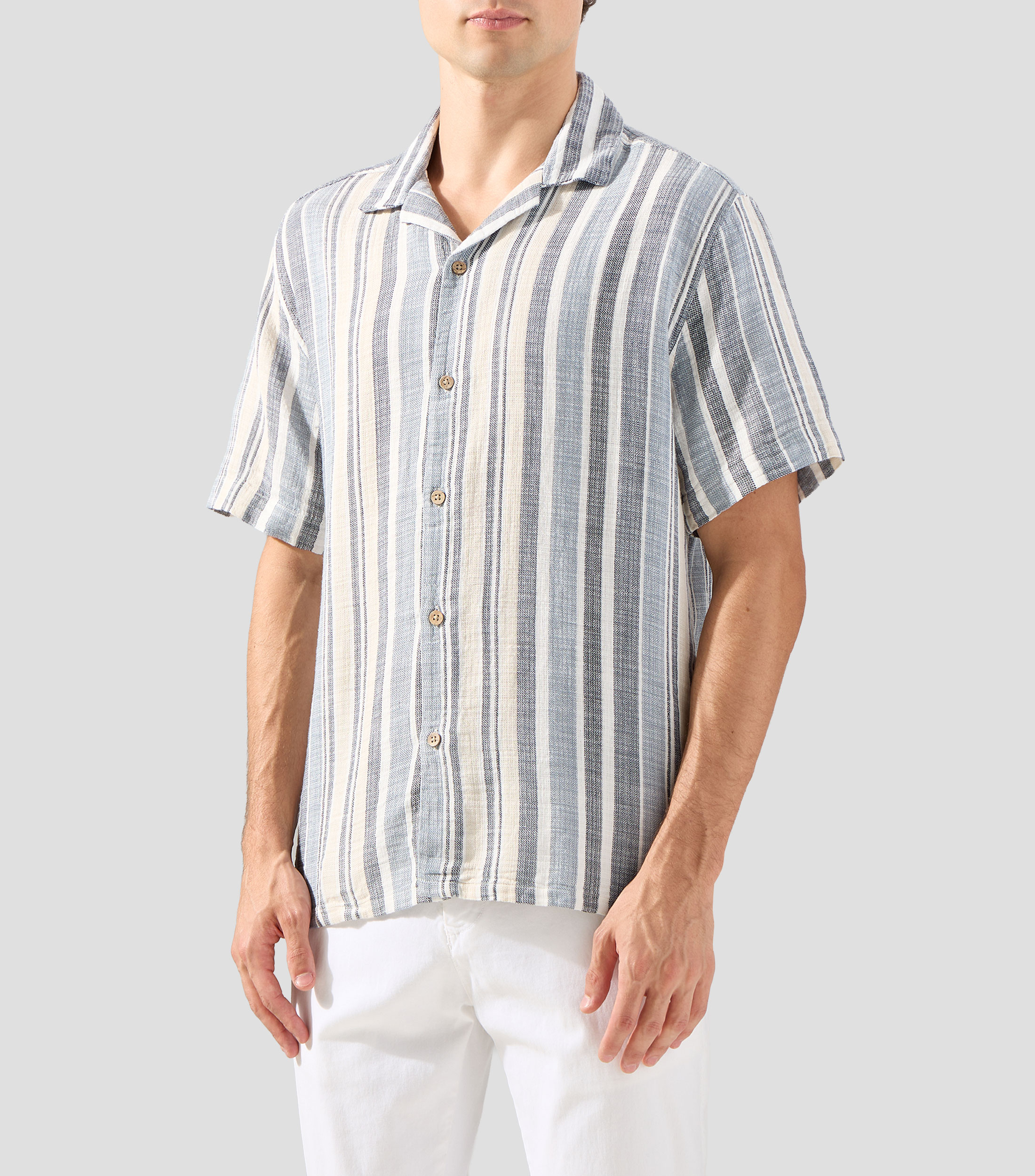Camisa de rayas manga corta Hombre